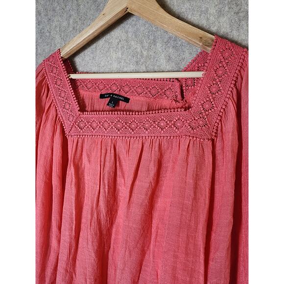 ZAC AND RACHEL Coral Square Lace Neck 3/4 Bell Sleeve Boho Top Large - Picture 5 of 8